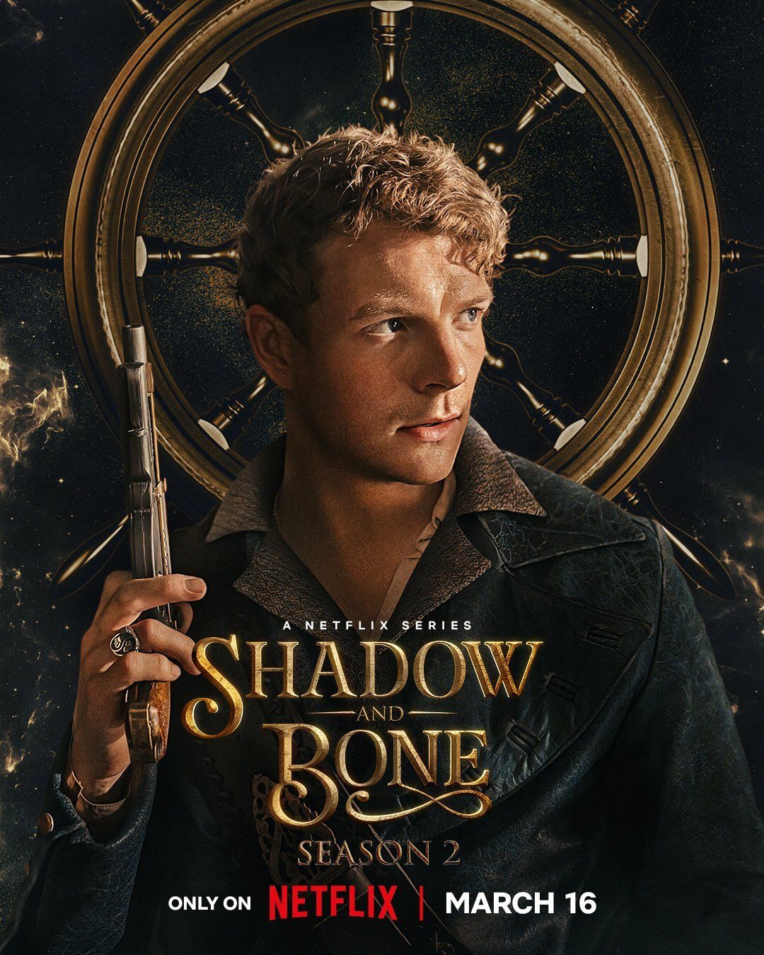 Patrick Gibson como Nikolai Lantsov en el póster del personaje de la temporada 2 de Shadow and Bone