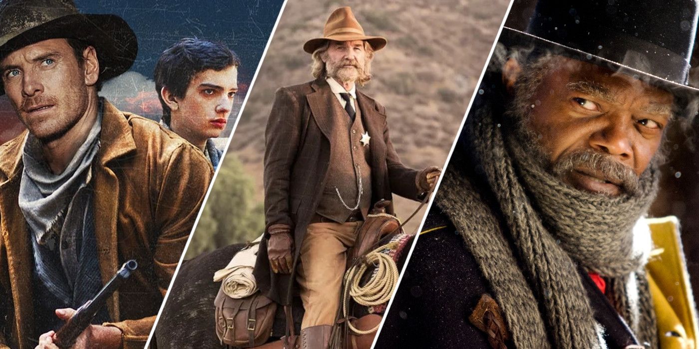 Split image showing characters from Slow West, Bone Tomahawk, and The Hateful Eight