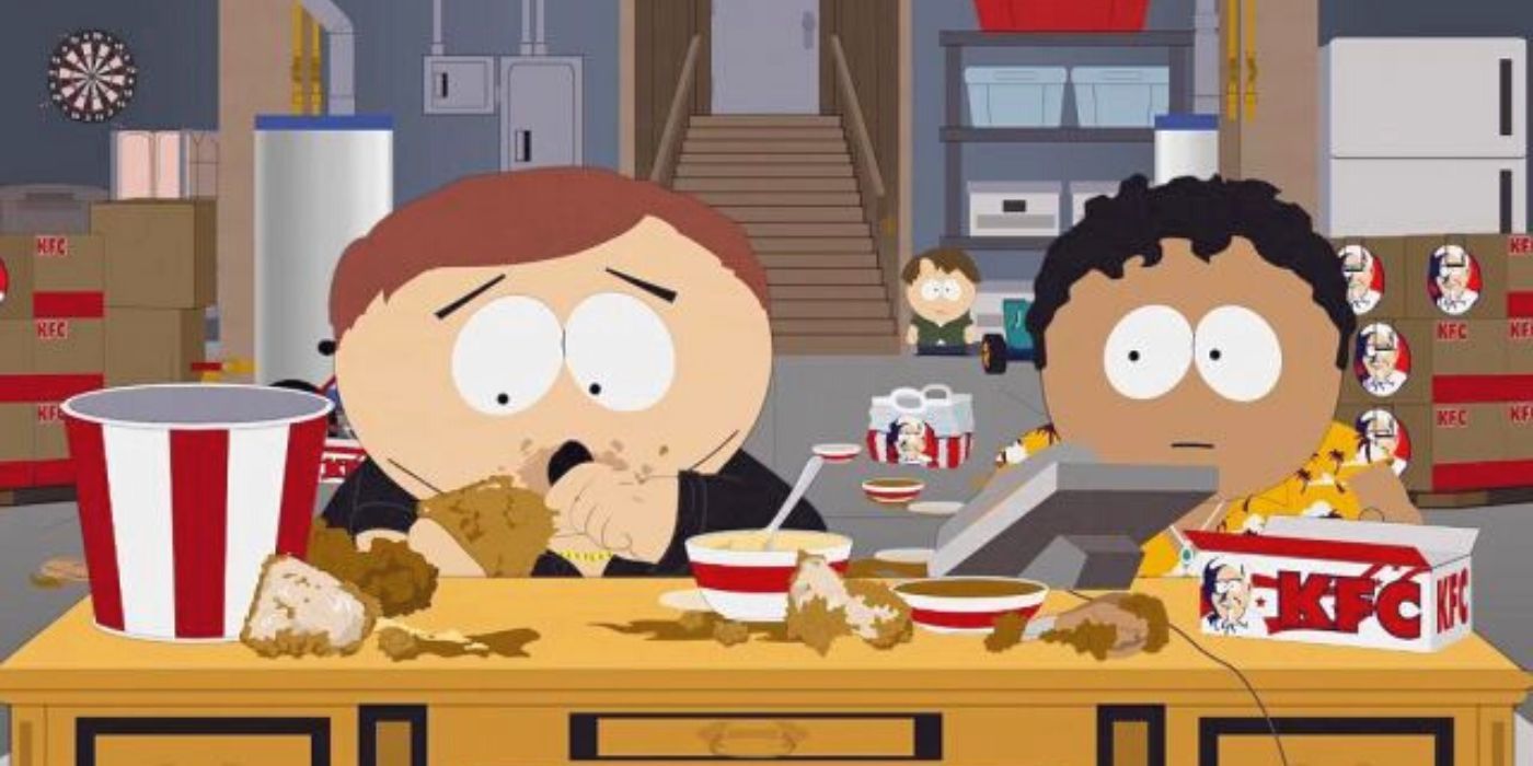Eric Cartman mange du poulet frit dans South Park