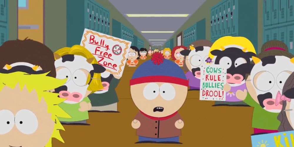 Stan Marsh performing Make Bullying Kill Itself in the hall at South Park Elementary