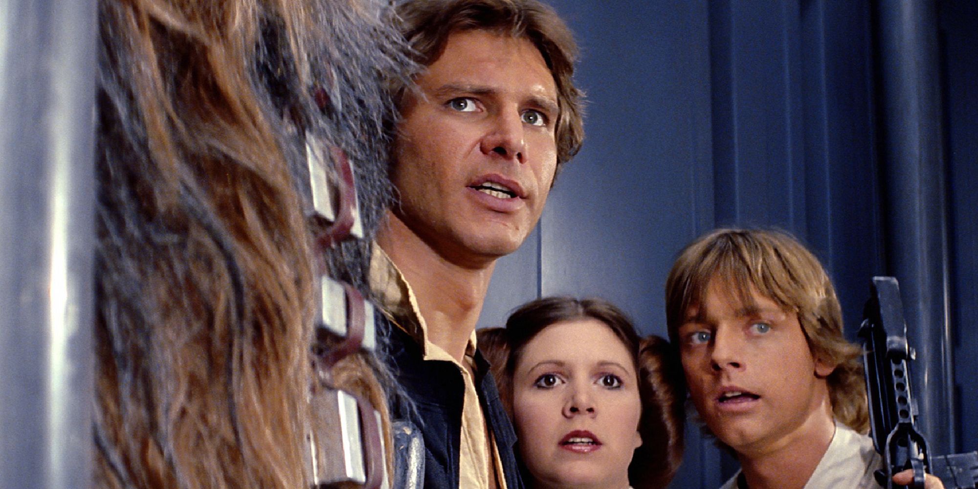 Han Solo, Leia and Luke Skywalker in Star Wars: Episode IV - A New Hope