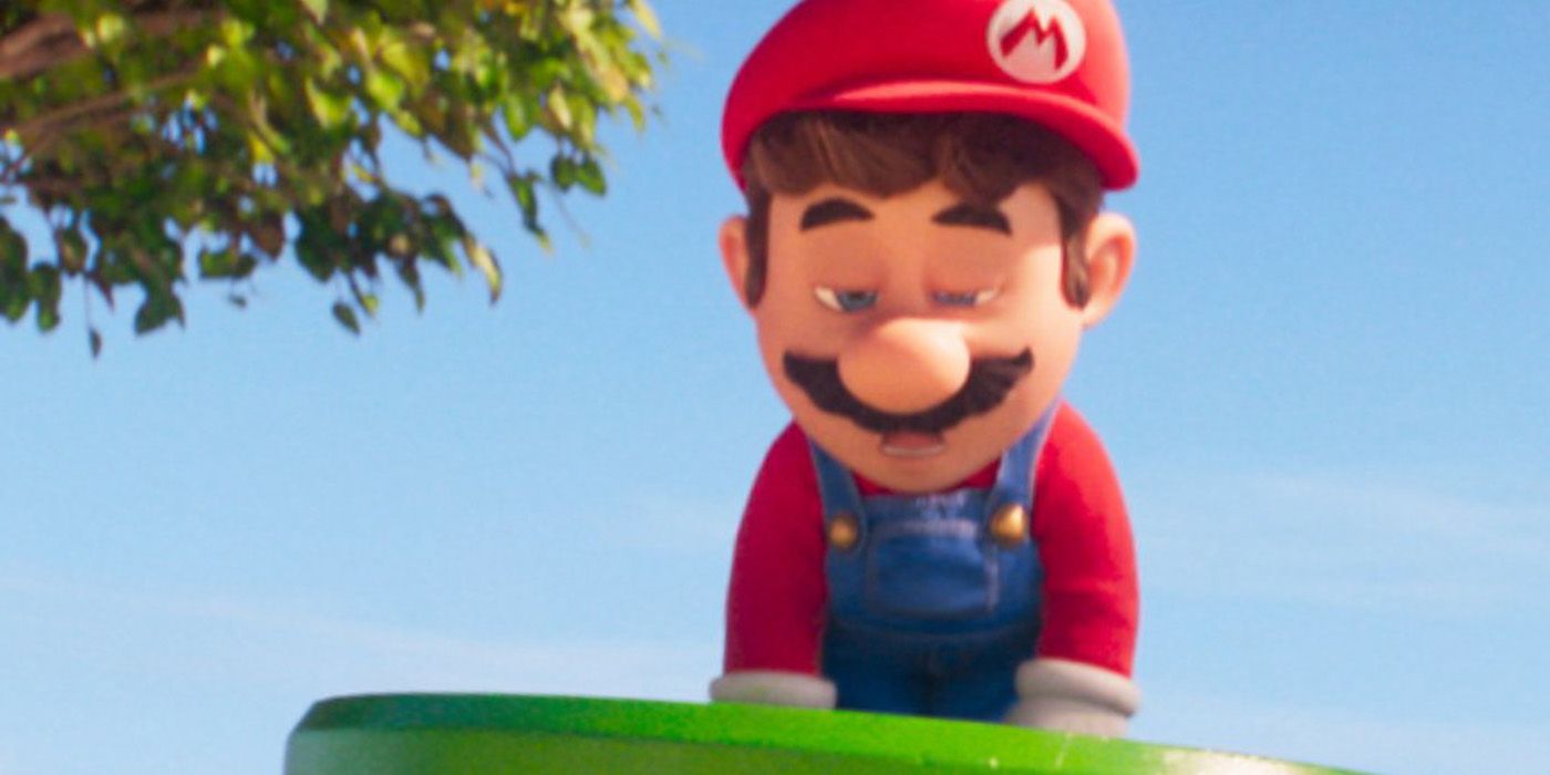 Mario going into a green pipe in Super Mario Bros Movie