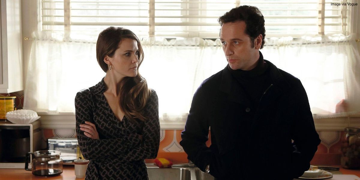 Kerry Russell and Matthew Rhys standing in the kitchen in The Americans