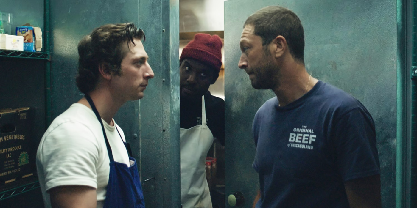 Jeremy Allen White, Lionel Boyce et Ebon Moss-Bachrach dans les rôles de Carmy, Marcus et Richie dans The Bear.