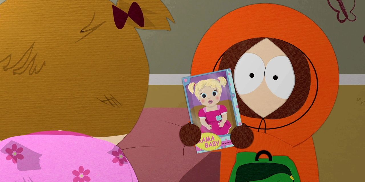 Kenny gifting his sister a doll in South Park
