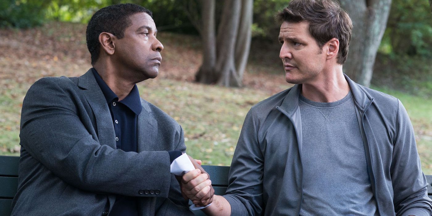 Denzel Washington serrant la main de Pedro Pascal dans The Equalizer 2