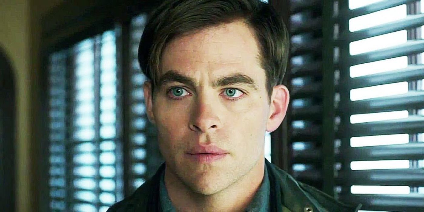 Chris Pine as Bernie Webber looking intently off-camera with a serious expression in the film The Finest Hours