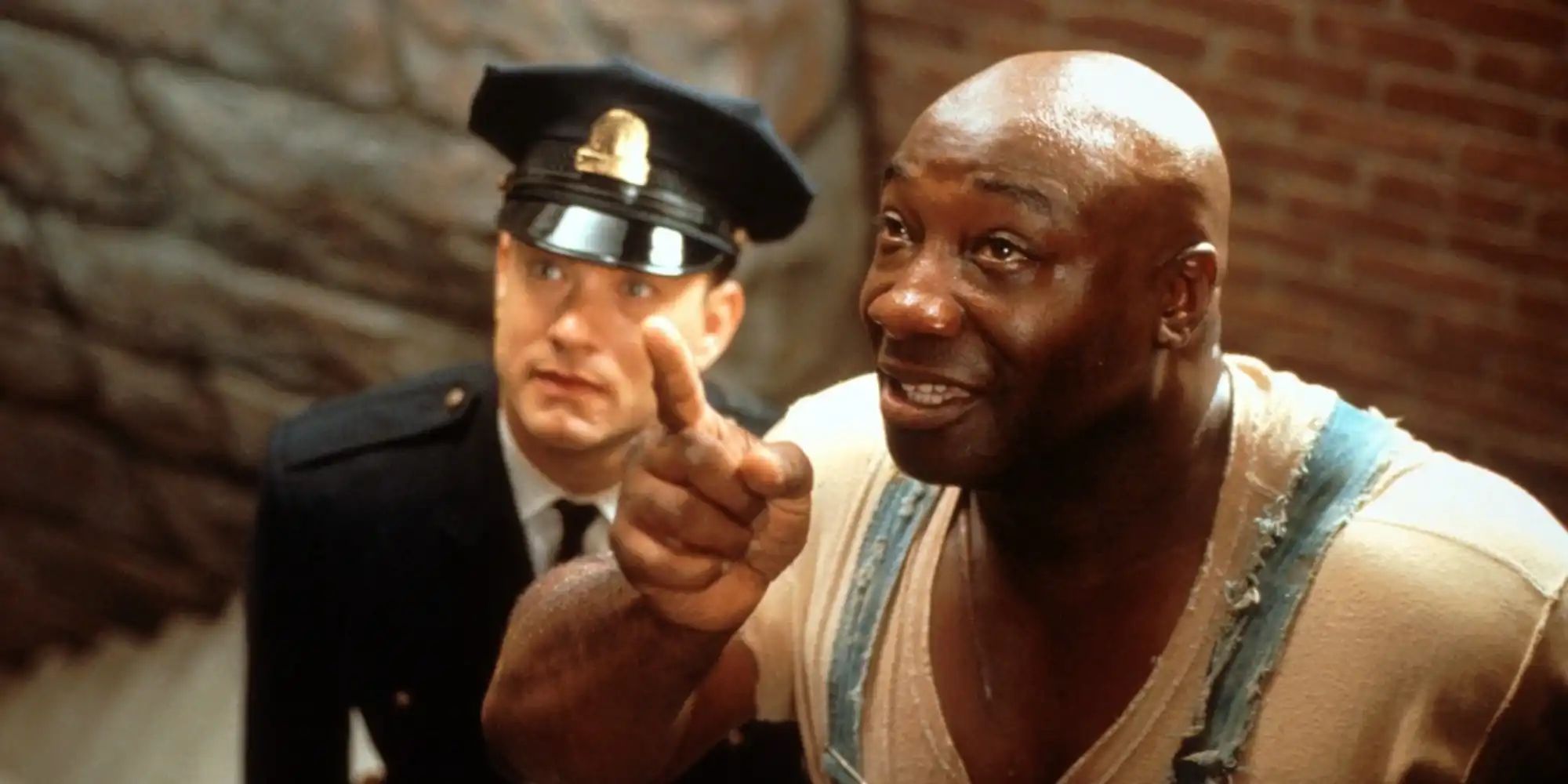 Tom Hanks and Michael Clarke Duncan as Paul and John looking up in The Green Mile (1999)