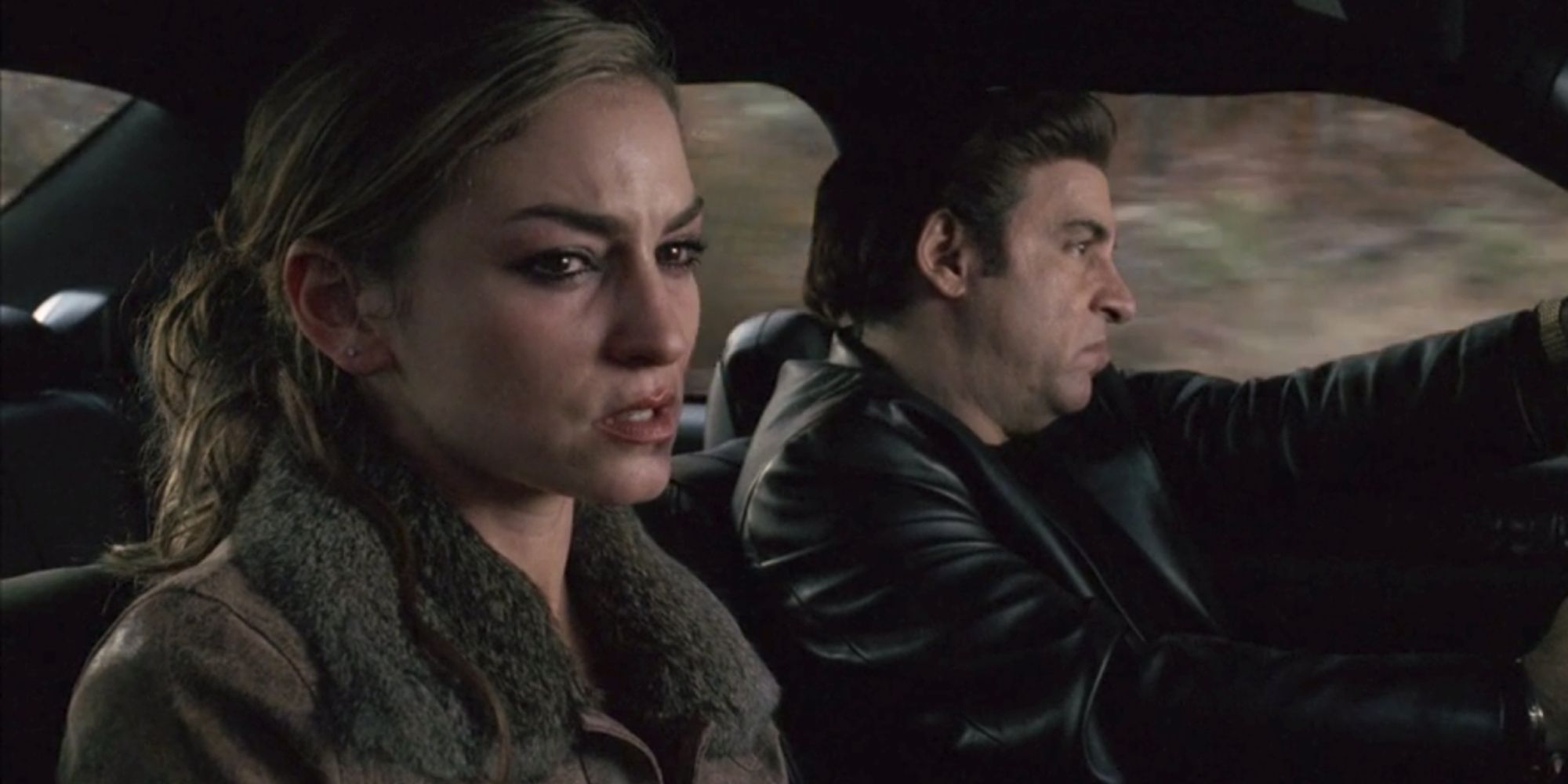 Silvio driving a terrified Adriana in The Sopranos