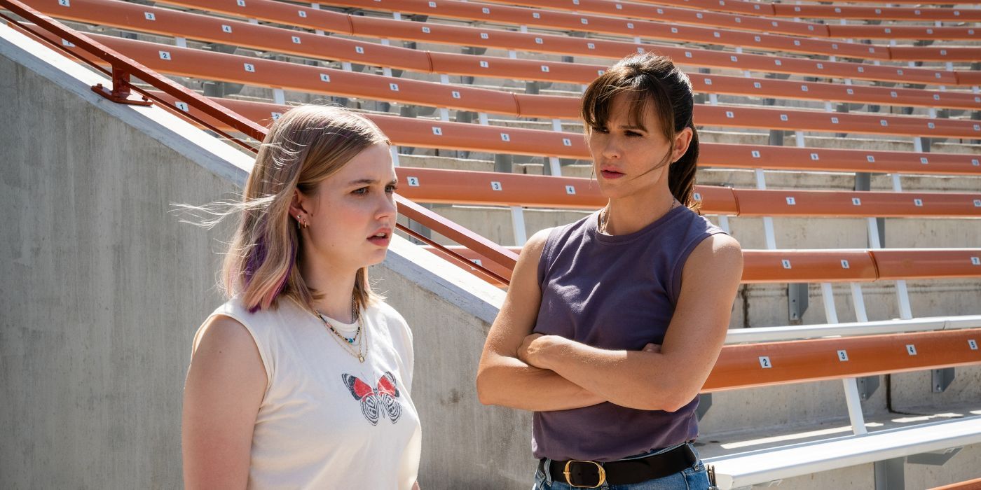 Jennifer Garner and Angourie Rice at the UT Austin football stadium as Hannah and Bailey in The Last Thing He Told Me