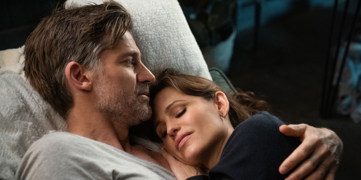 Jennifer Garner and Nikolaj Coster-Waldau  snuggling as Hannah and Owen in The Last Thing He Told Me