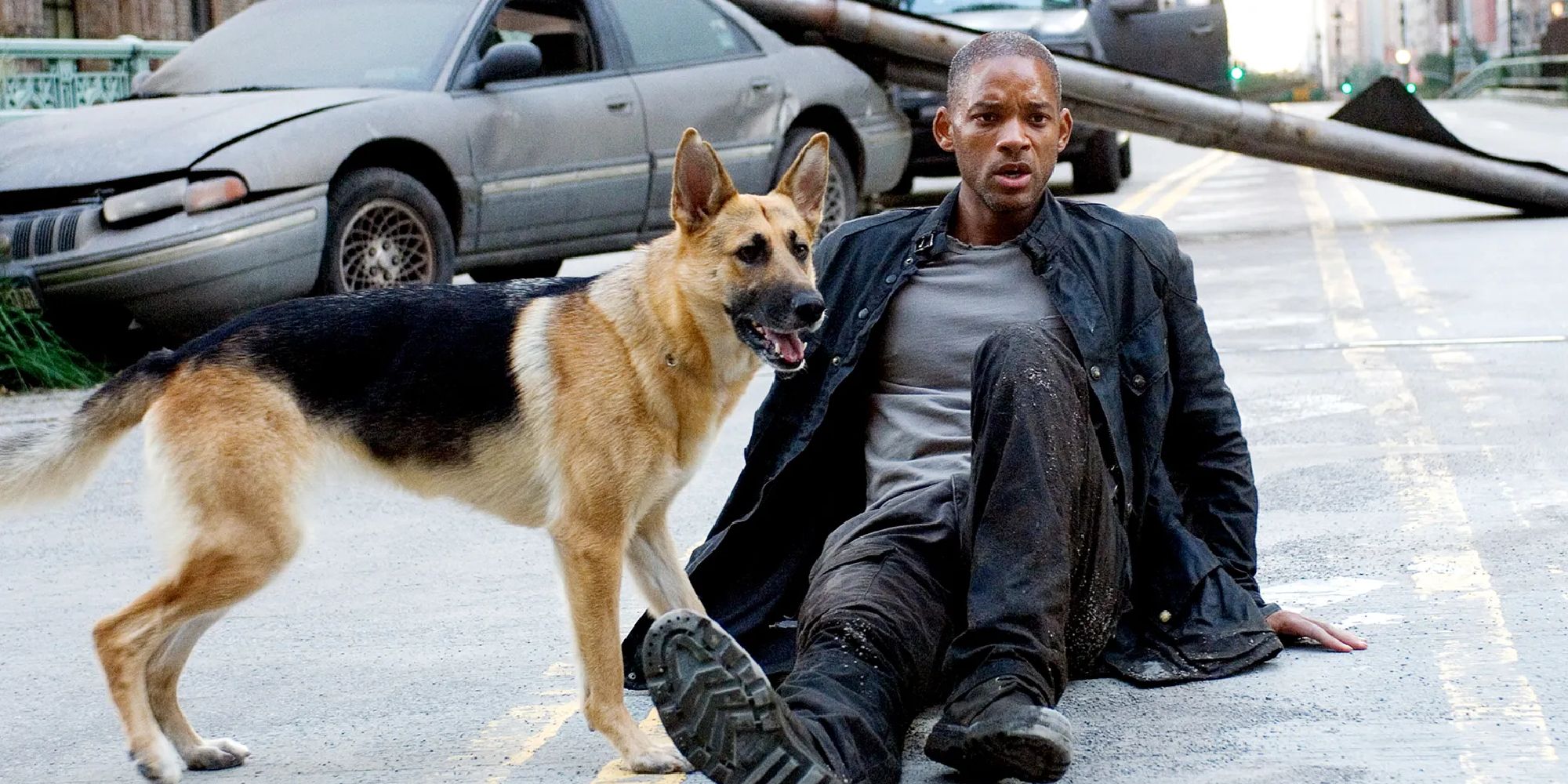 Will Smith and dog Sam in I Am Legend