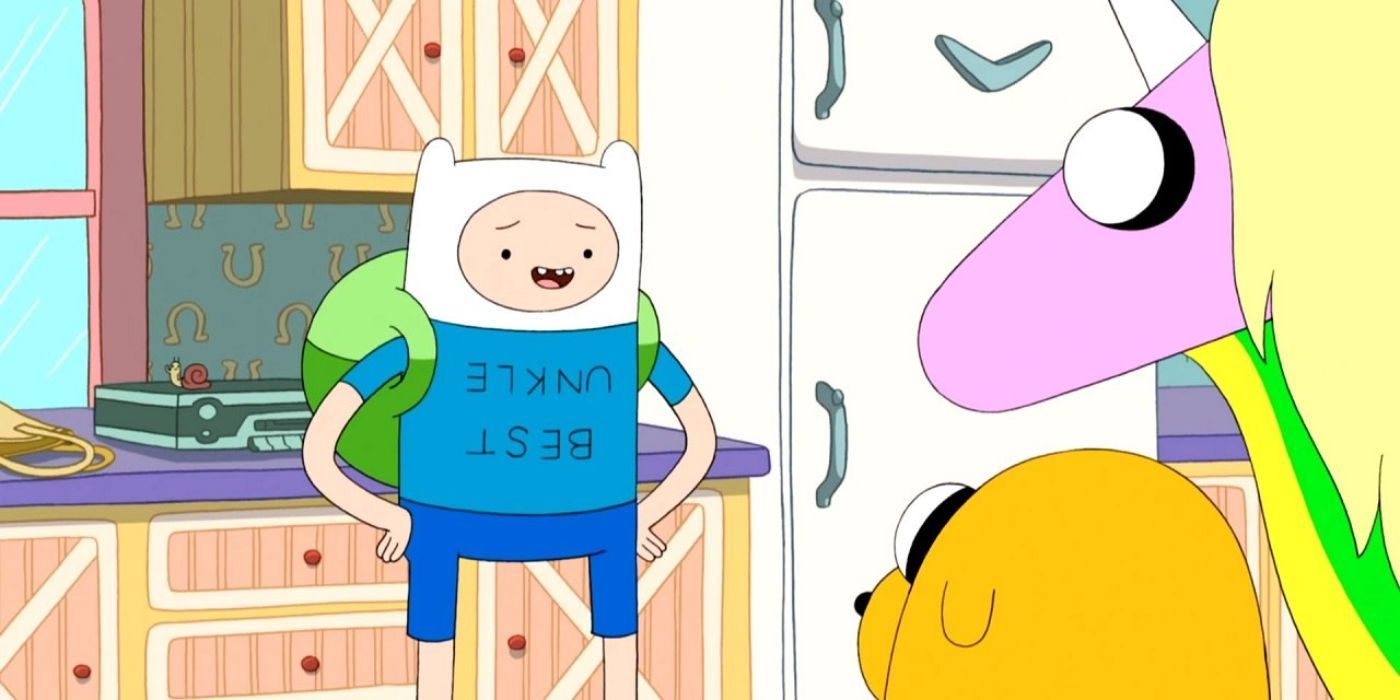 Finn talks to Jake and Lady Rainicorn while The Snail waves in the background