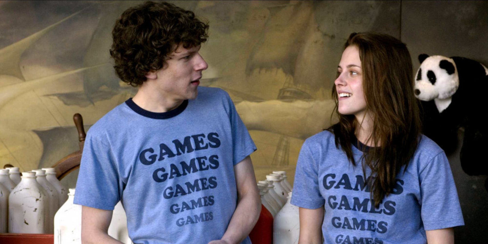 James and Em talking in Adventureland