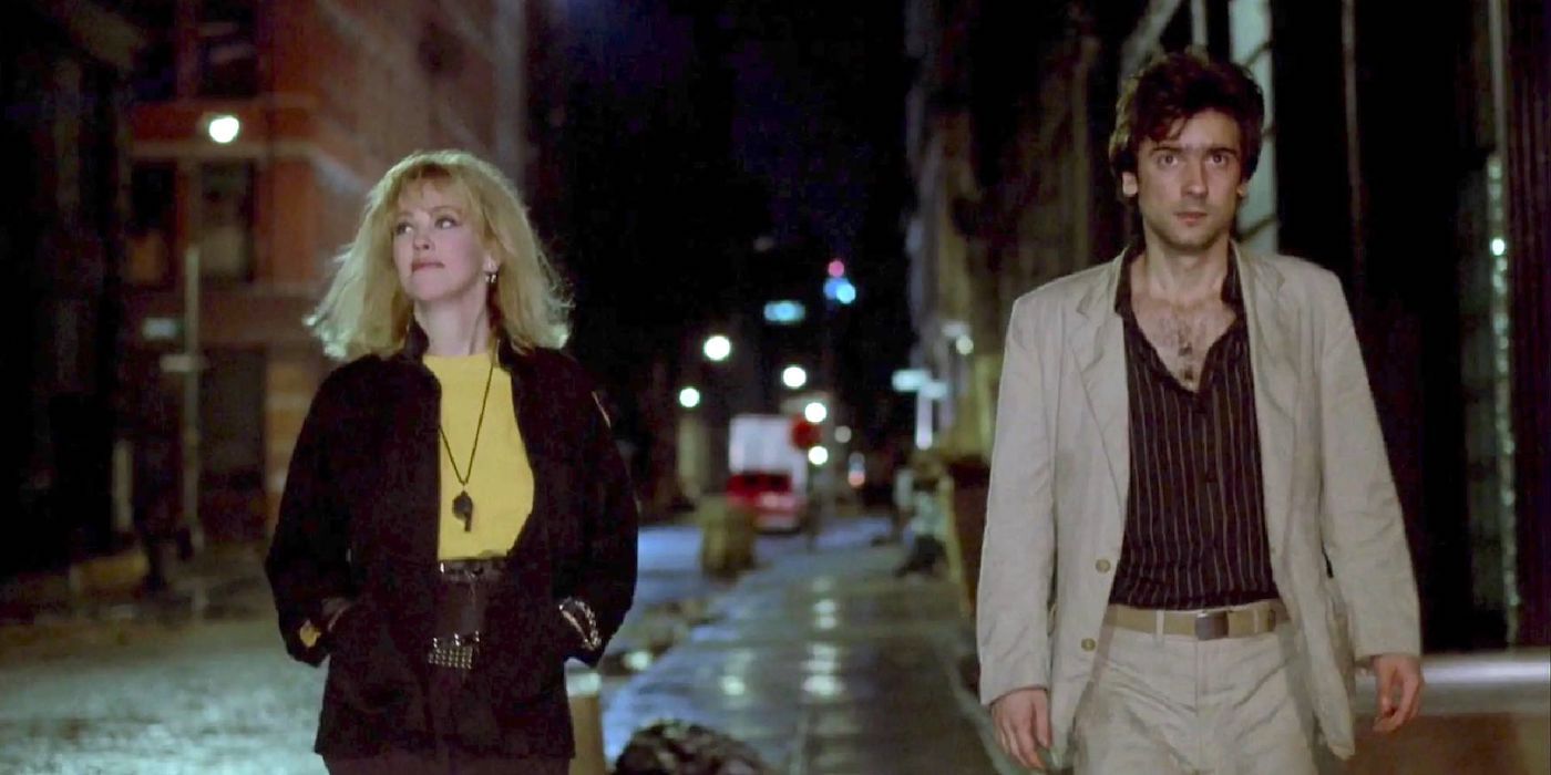 Paul and Gail walking down the street at night in After Hours