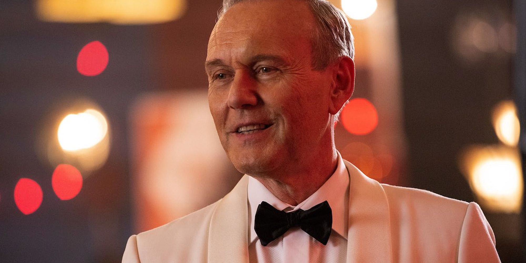 Anthony Head as Rupert Mannion in a white suit in 'Ted Lasso'