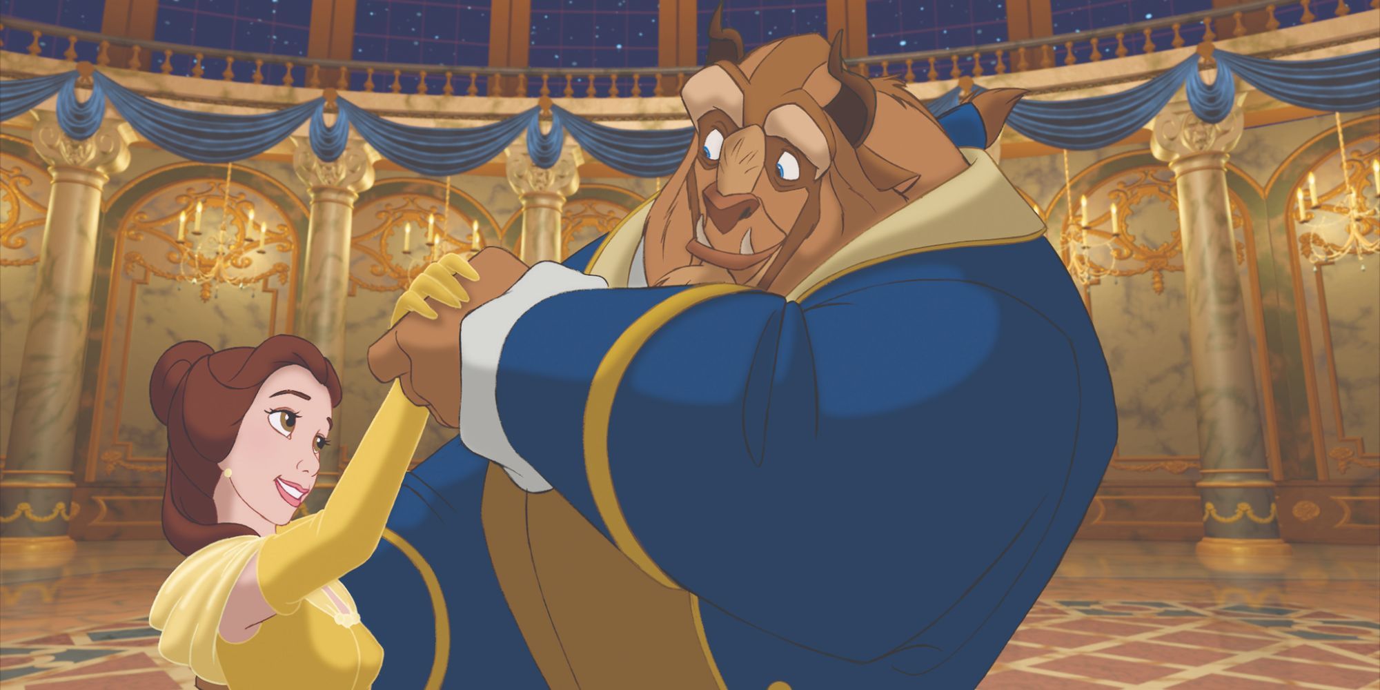 Belle dancing with the Beast in Beauty and the Beast