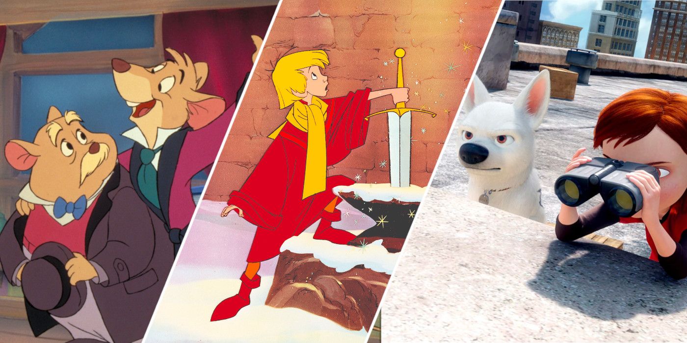 Characters from The Great Mouse Detective, The Sword in the Stone, and Bolt