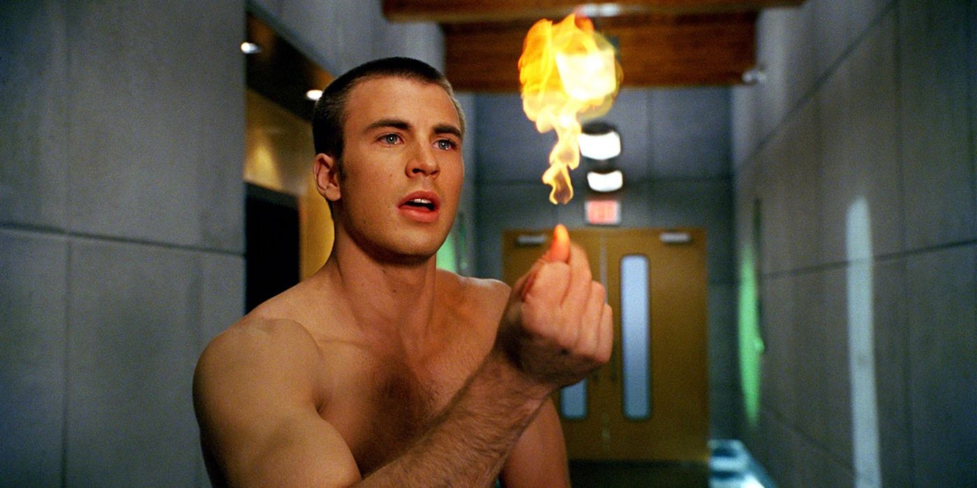 Chris Evans as Johnny Storm testing his powers in 2005's Fantastic Four