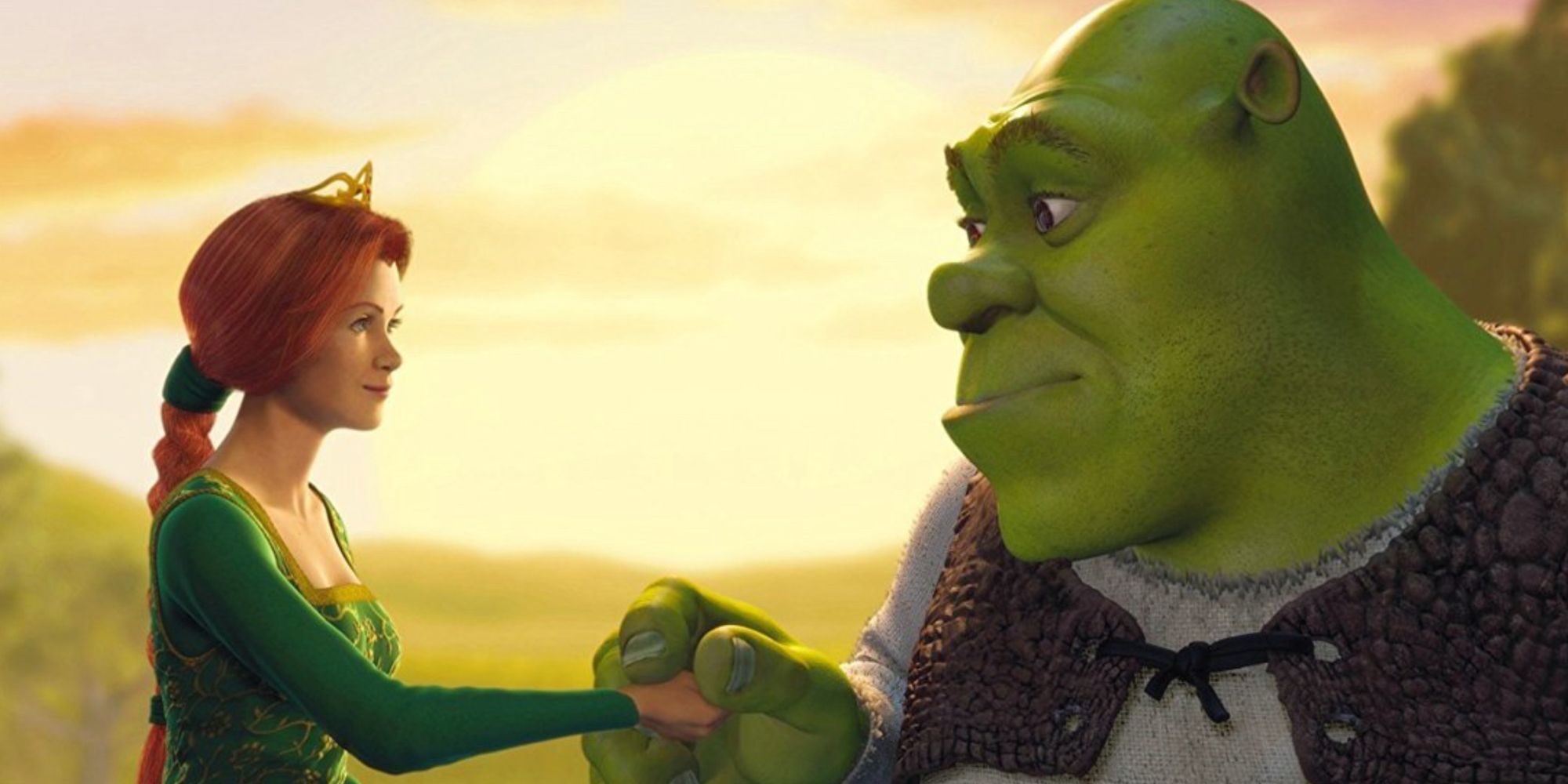 Shrek y Fiona tomados de la mano en Shrek