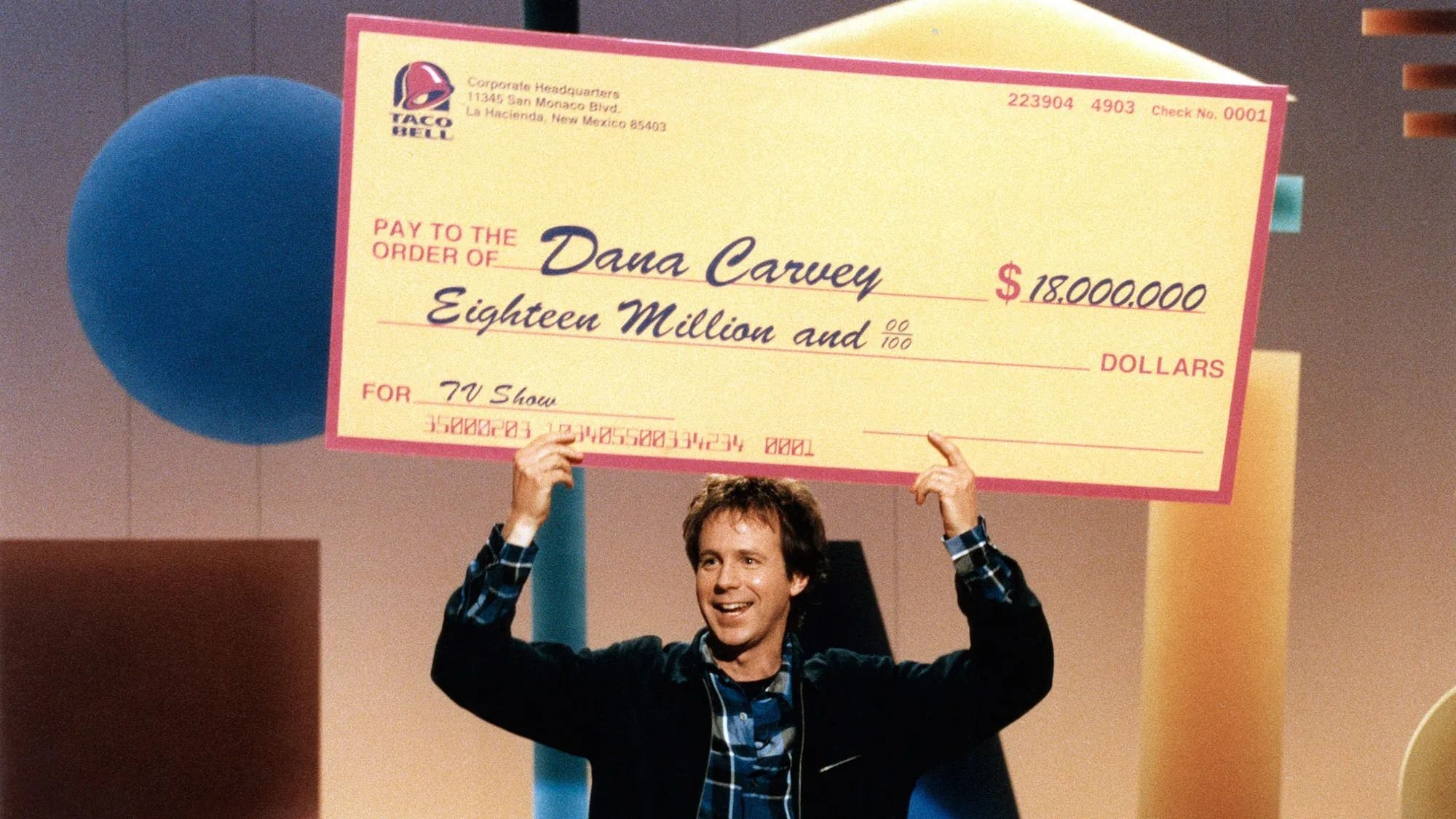 Dana Carvey Holds a Check on The Dana Carvey Show