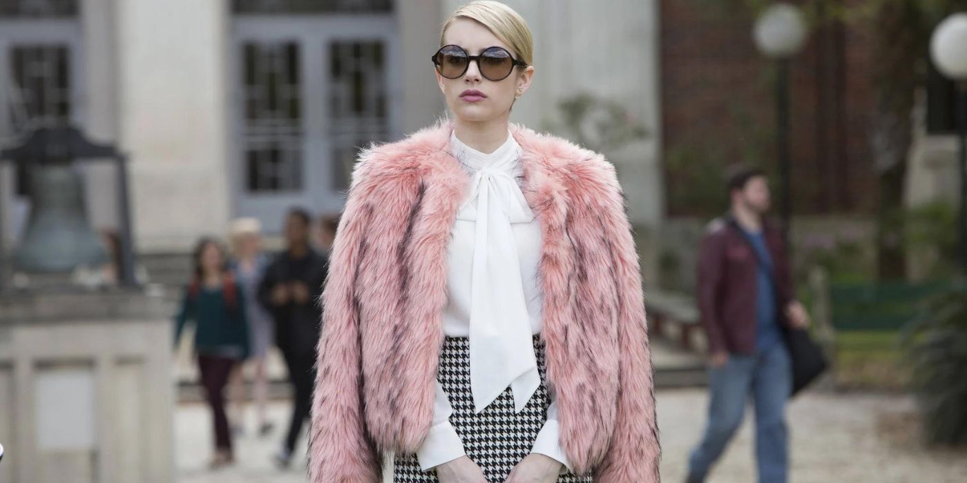 Emma Roberts as Chanel Oberlin standing in campus in Scream Queens