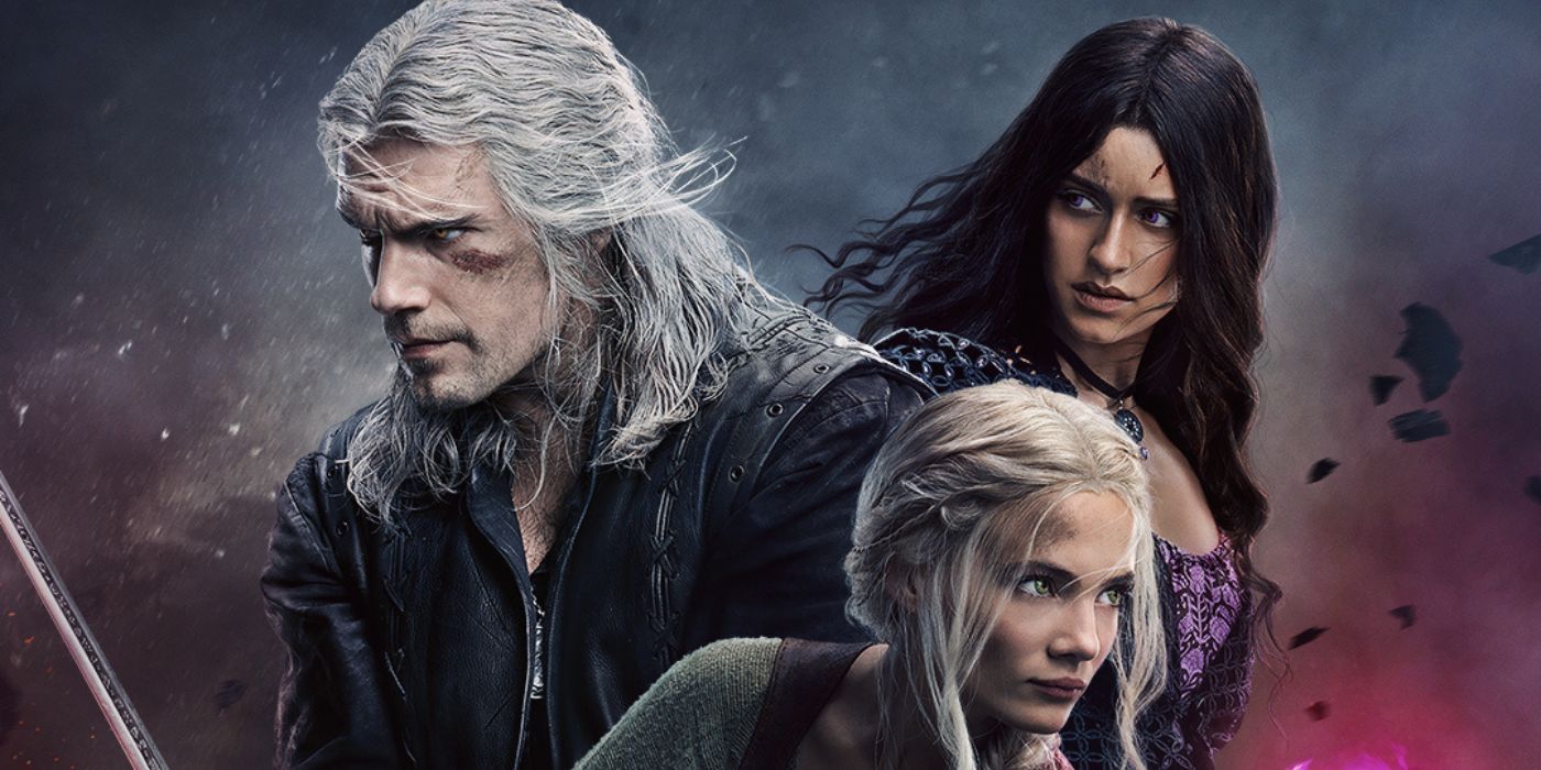 Henry Cavill, Freya Allan, Anya Chalotra on the poster for The Witcher Season 3