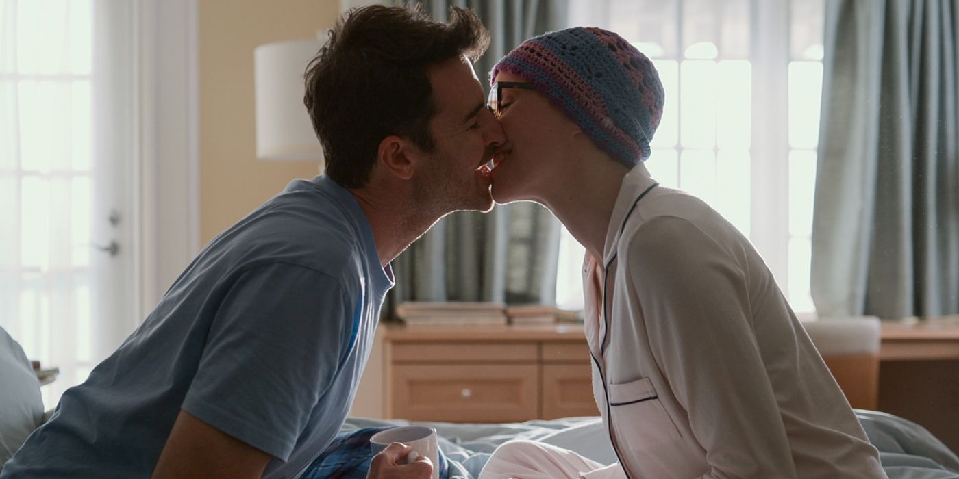 Ben Lawson and Sarah Chalke as Johnny and Kate, kissing in an episode of Firefly Lane Season 2 Part 2