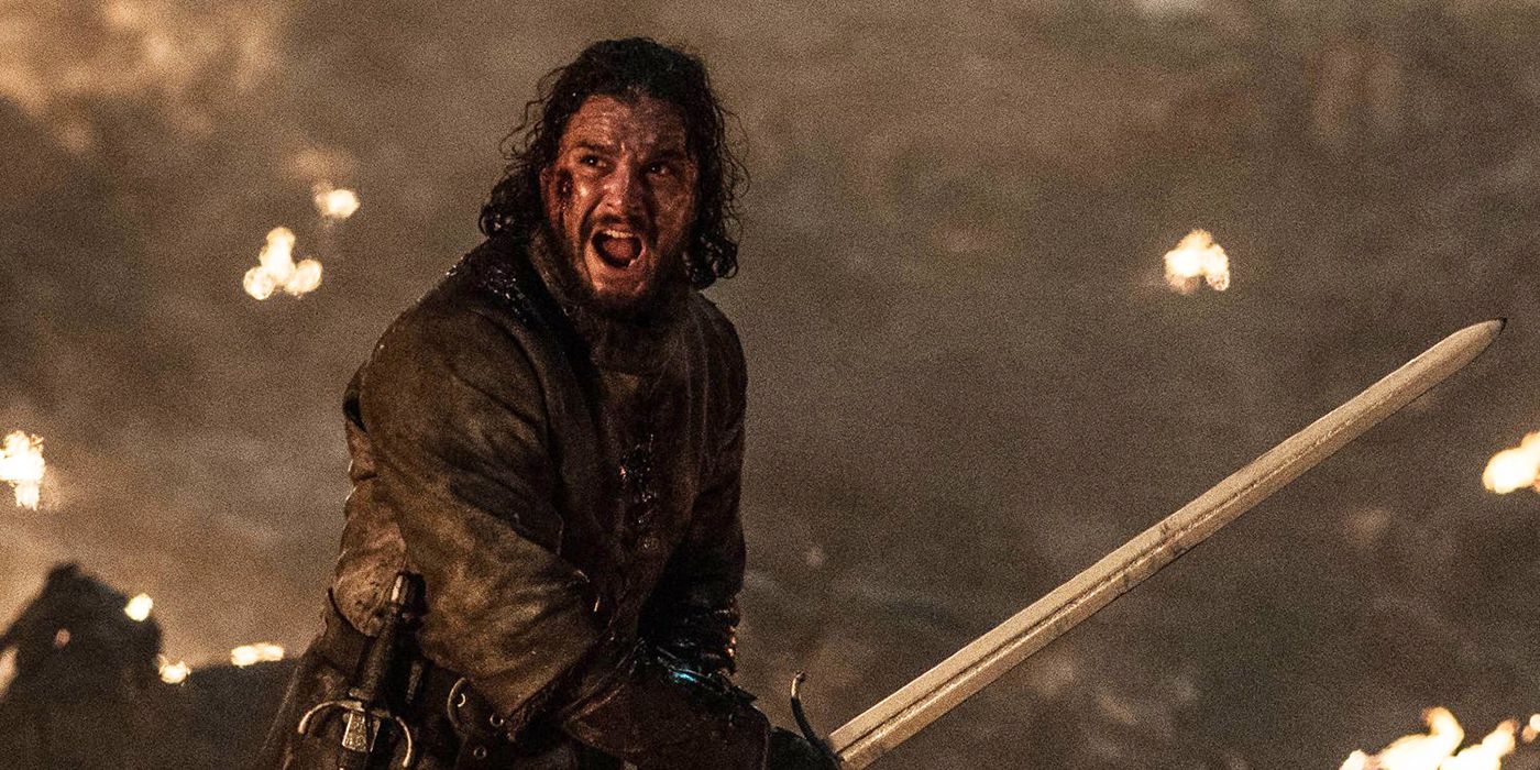 Kit Harington playing Jon Snow fighting in the Battle of Winterfell in Game of Thrones