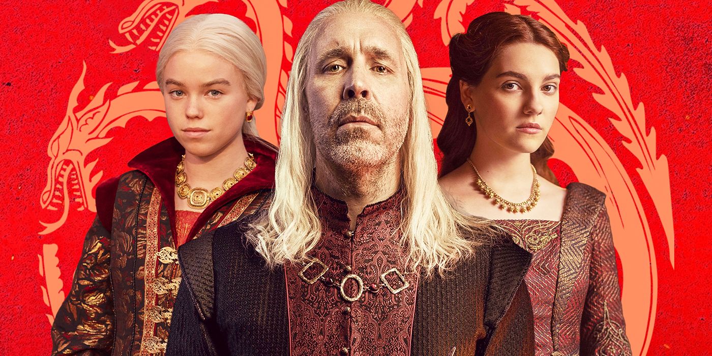 Paddy Considine, Milly Alcock, and Emily Carey in House of the Dragon Season 1