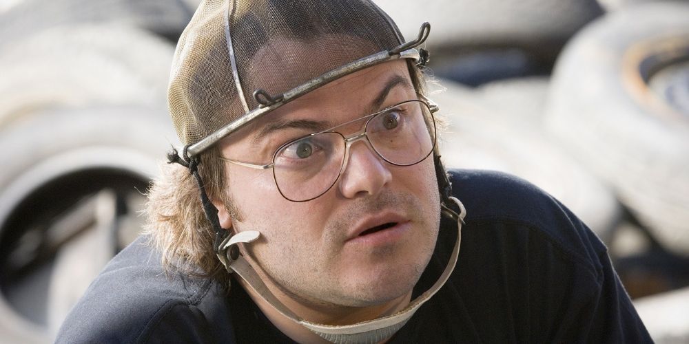 Jack Black with a collander on his head in Be Kind rewind