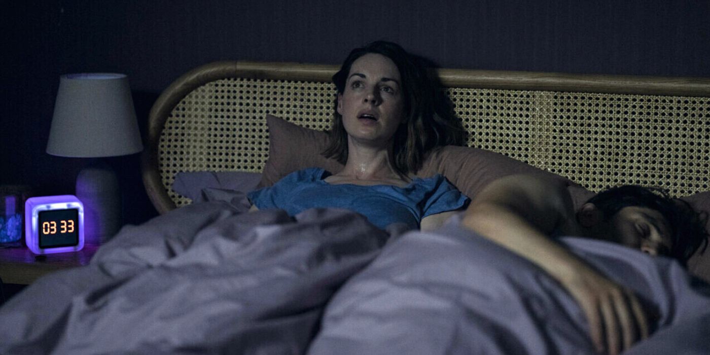 Jessica Raine lying awake in bed in the middle of the night in The Devil's Hour