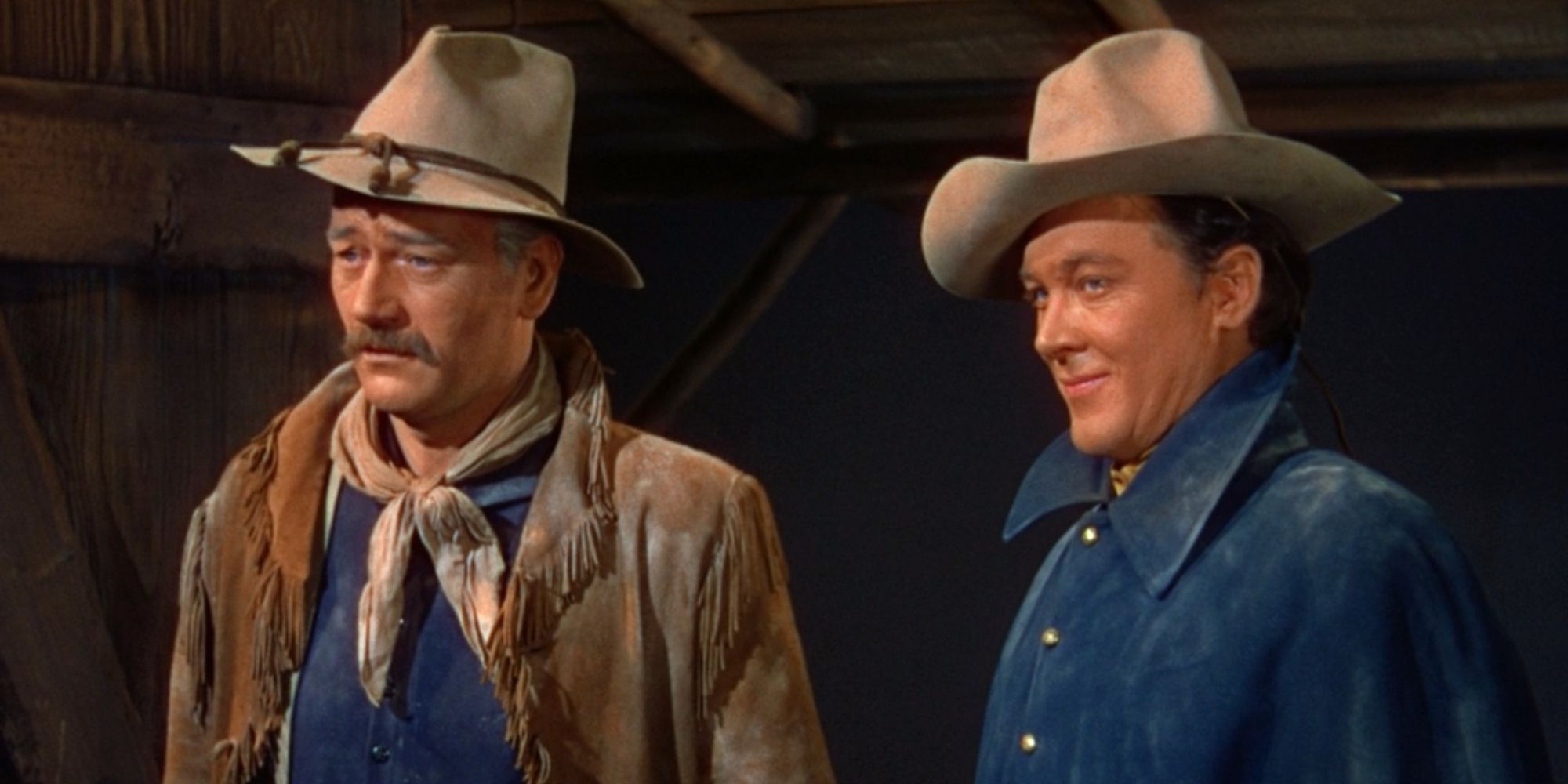 John Wayne and Ben Johnson looking in the same direction in She Wore a Yellow Ribbon