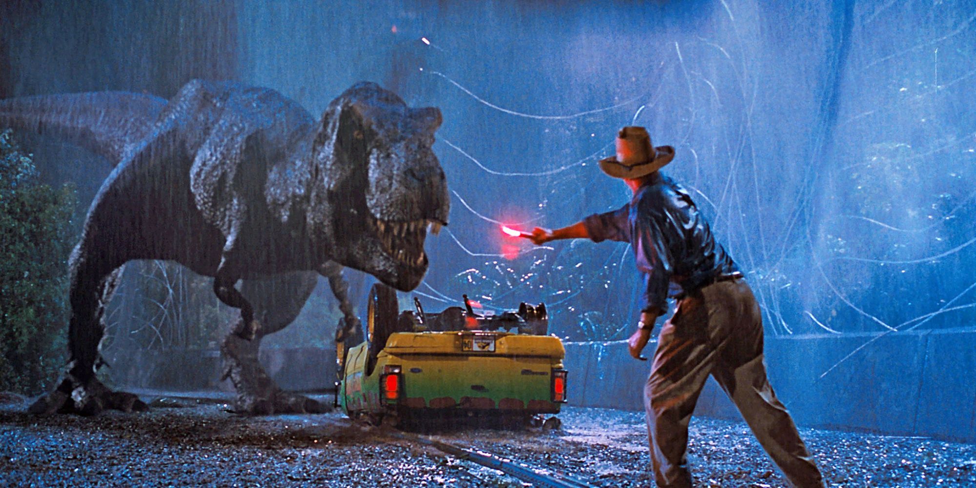 Alan Grant has distracted the T-Rex in 'Jurassic Park'