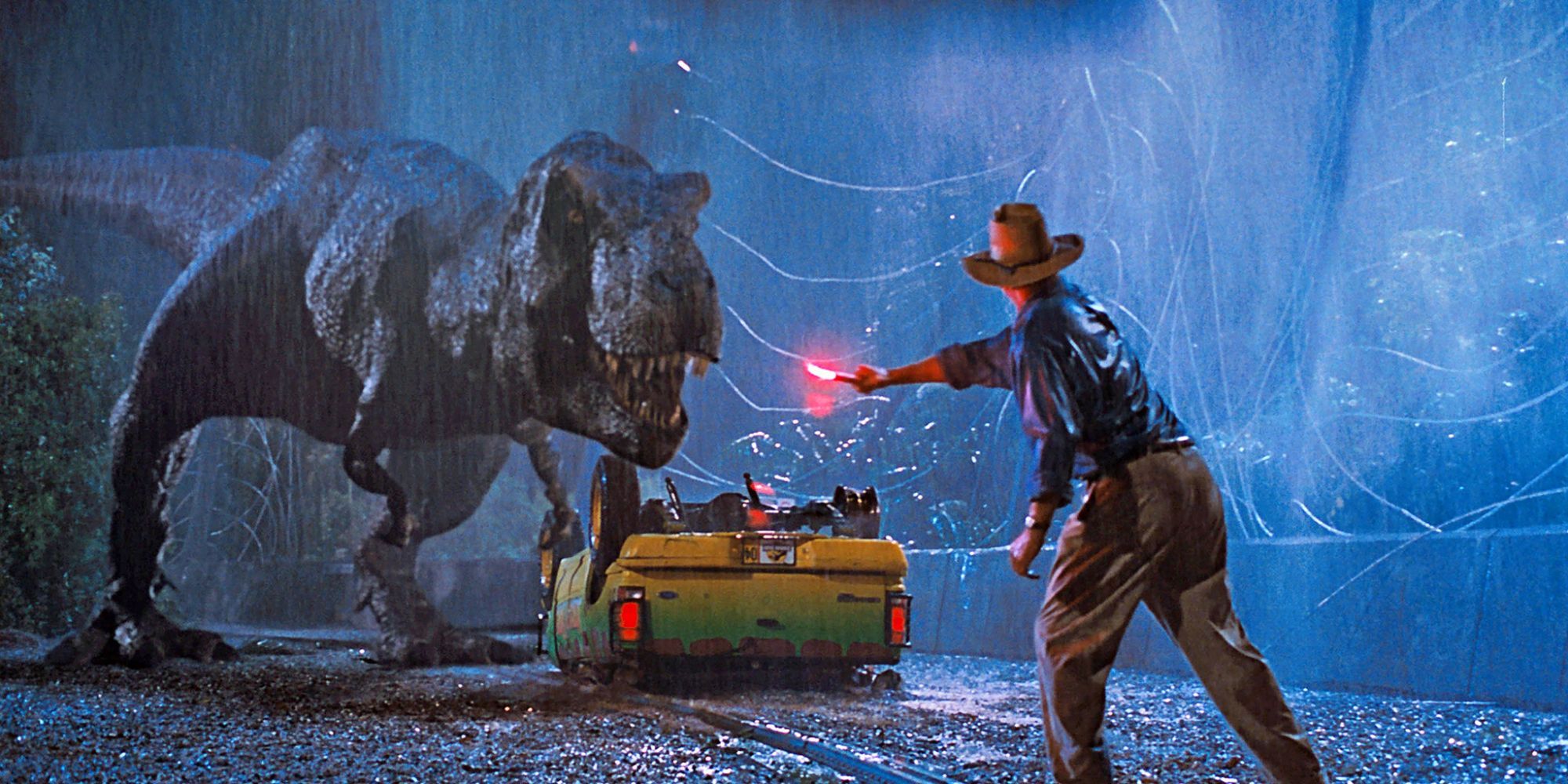 Alan Grant distracting the T-Rex with a red light in Jurassic Park