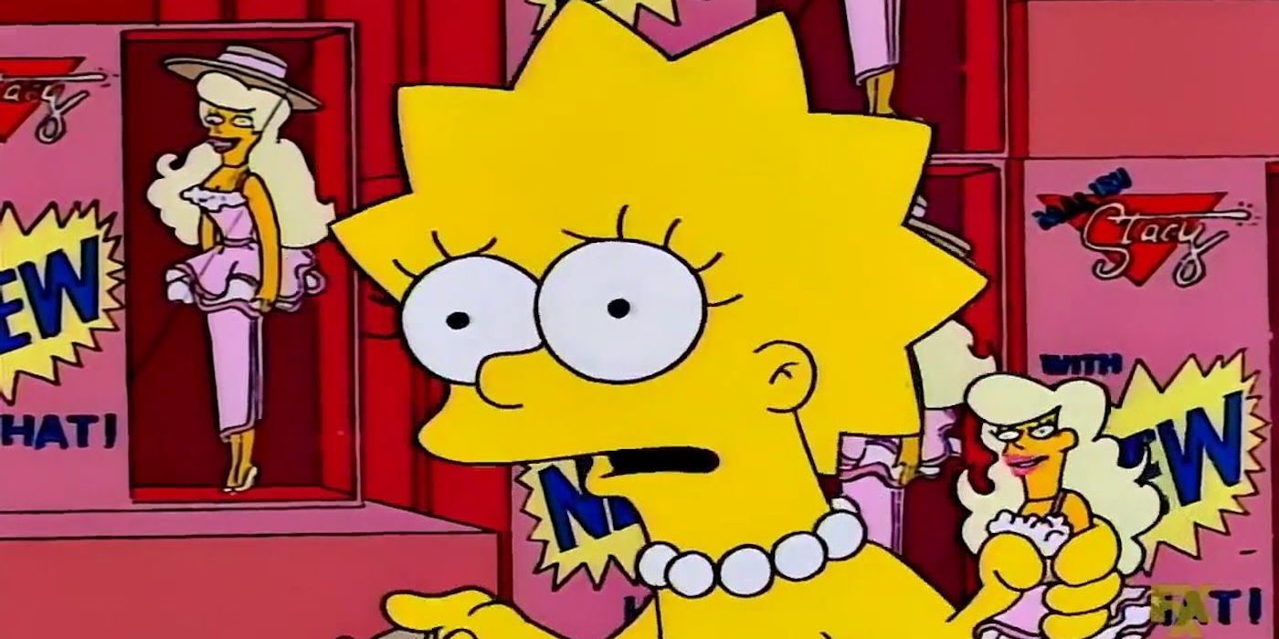 Lisa holding a Malibu Stacy doll in "Lisa Vs. Malibu Stacy" Simpsons episode