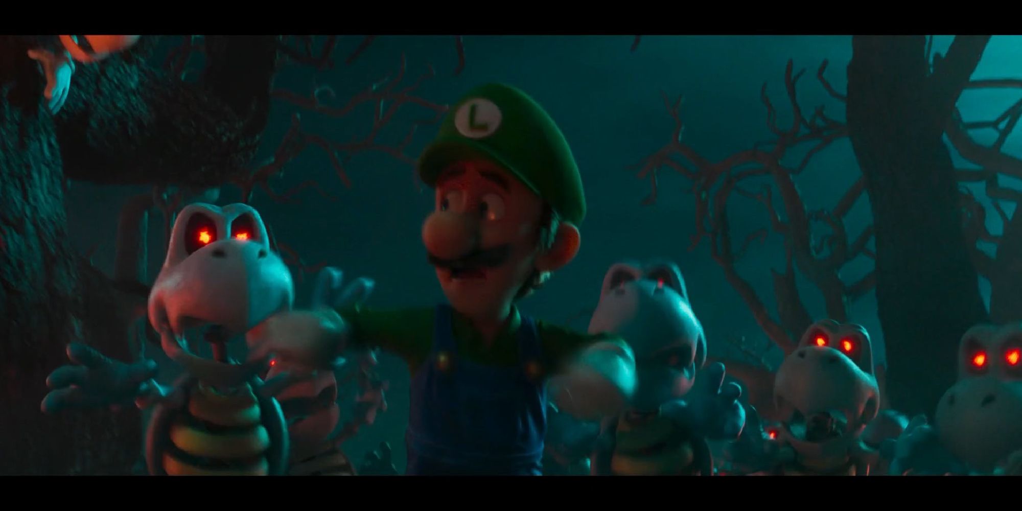 Luigi fuyant une horde de Dry Bones dans le film Super Mario Bros.