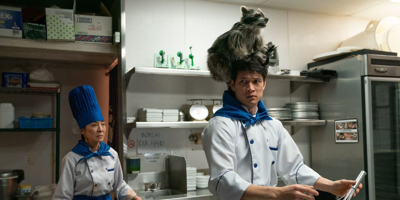 Michelle Yeoh discovers Harry Shum Jr. With Raccaccoonie in Everything Everywhere All At Once