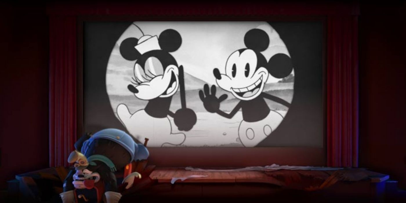Minnie and Mickey are depicted via 2D animation in Get a Horse!