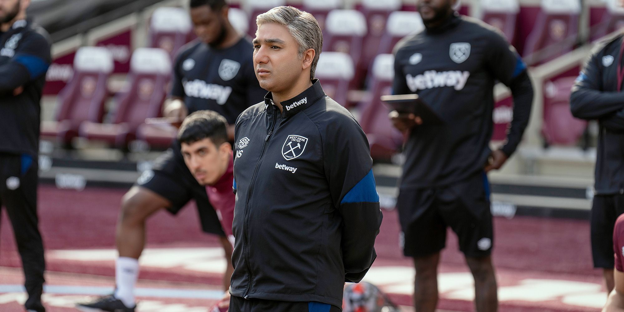 Nick Mohammed as Nate in 'Ted Lasso', training with the West Ham team