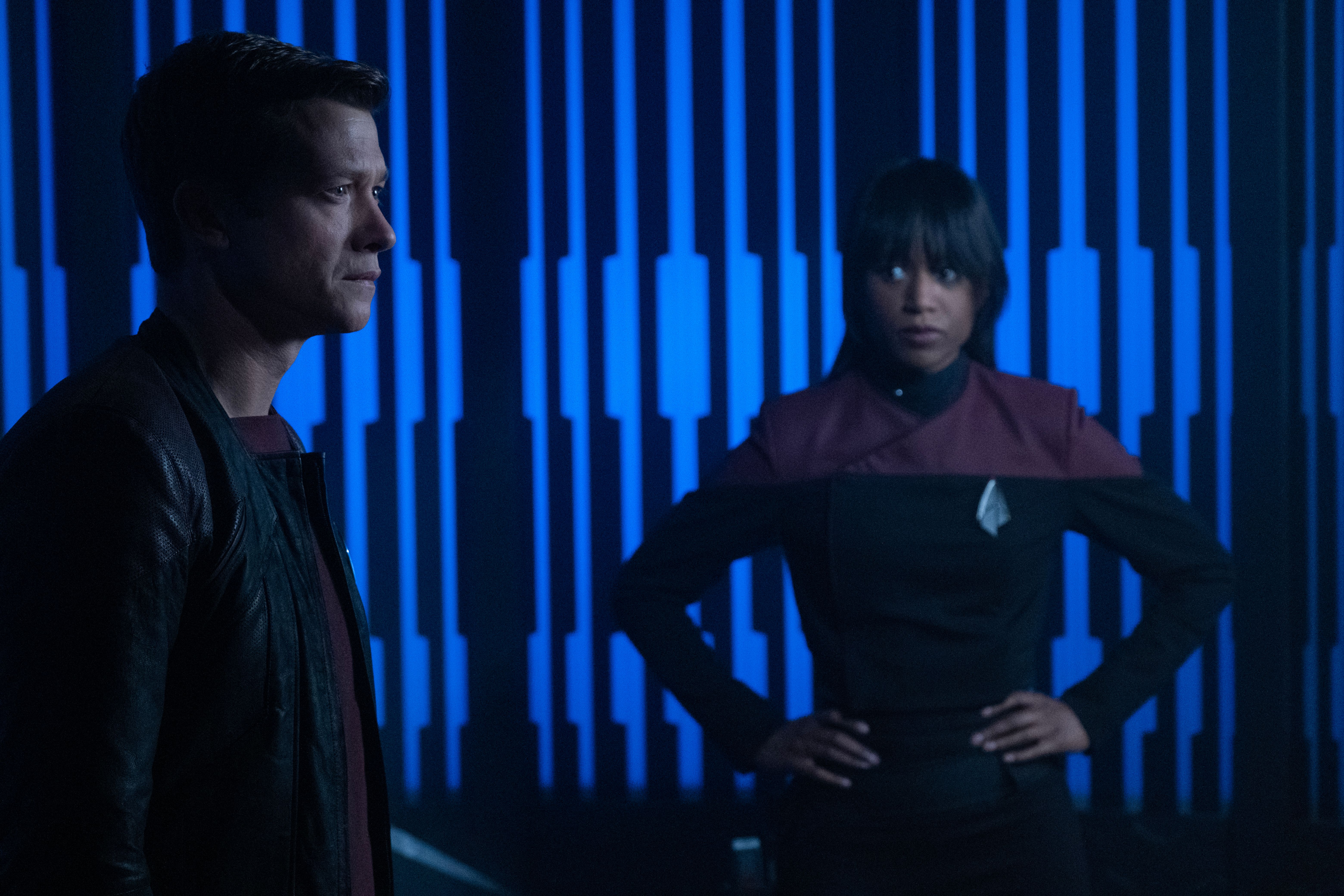 Ed Speleers as Jack Crusher and Ashlei Sharpe Chestnut as Sidney La Forge in Star Trek Picard Season 3 Episode 8