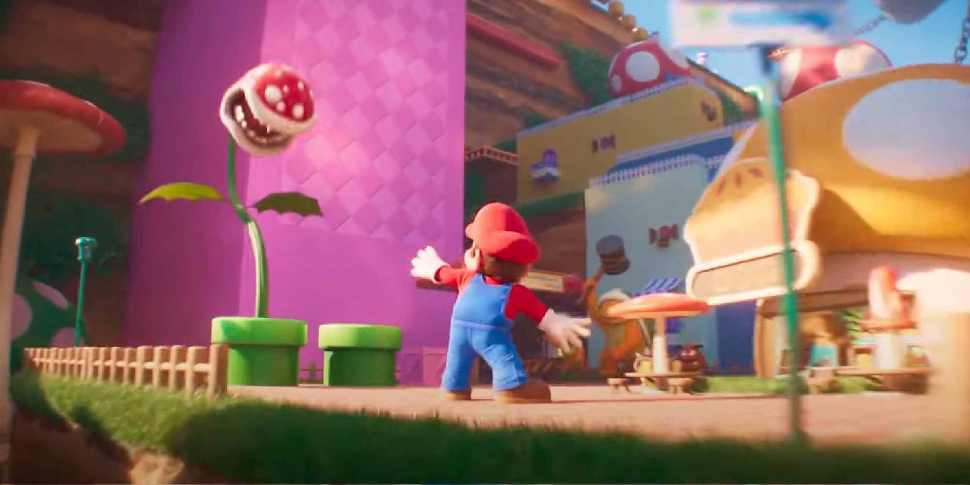 Mario affronte une plante piranha dans le film Super Mario Bros.
