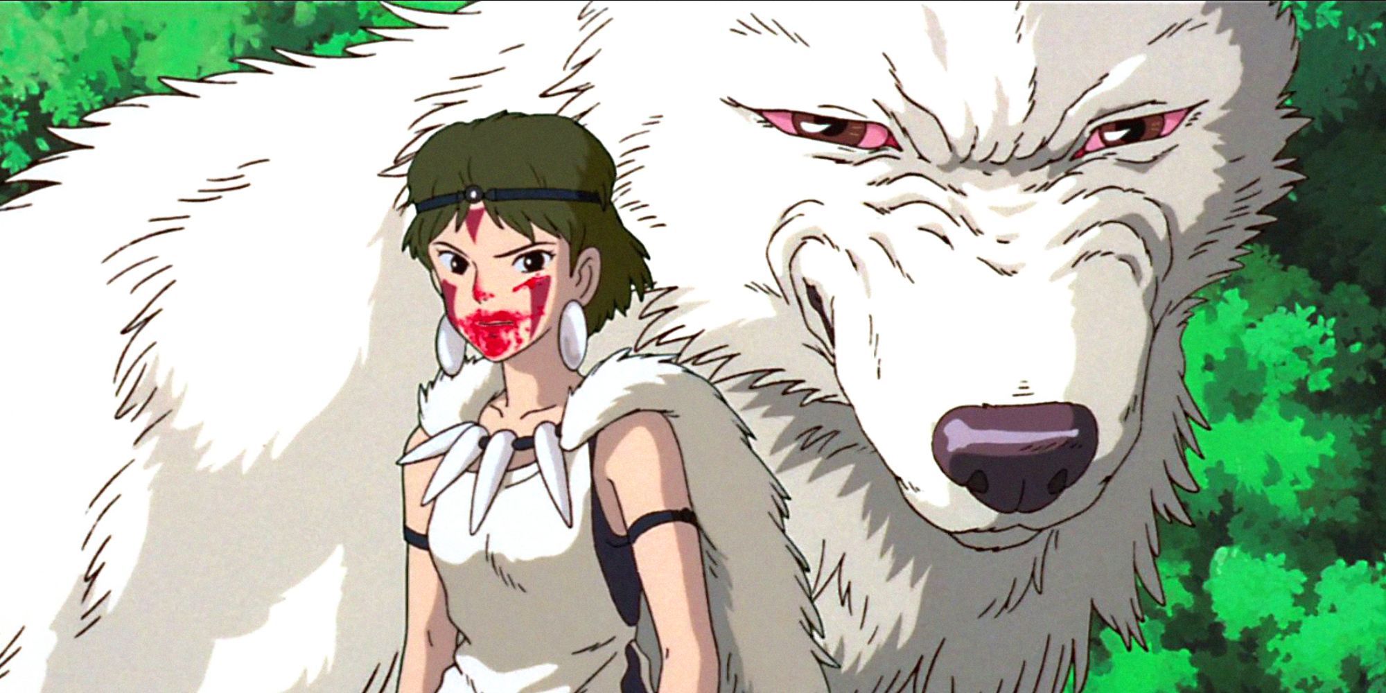 San (aka Princess Mononoke) and her wolf friend from the Studio Ghibli film Princess Mononoke