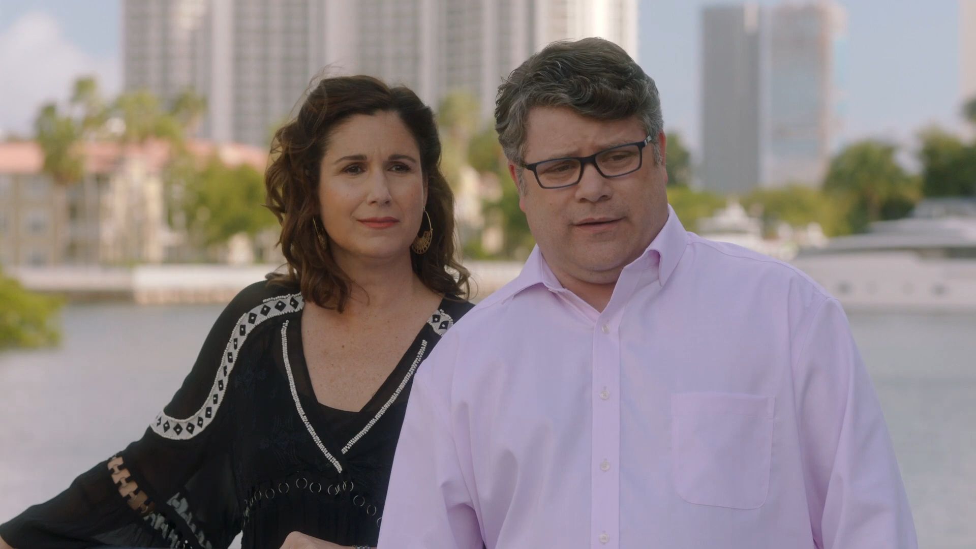 Stephanie J. Block and Sean Astin in a still from iMordecai. 