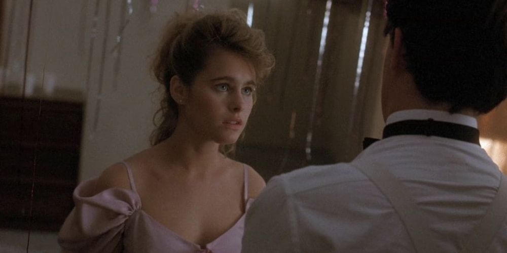 Ami Dolenz in a pretty pink dress in the movie She's Out of Control 