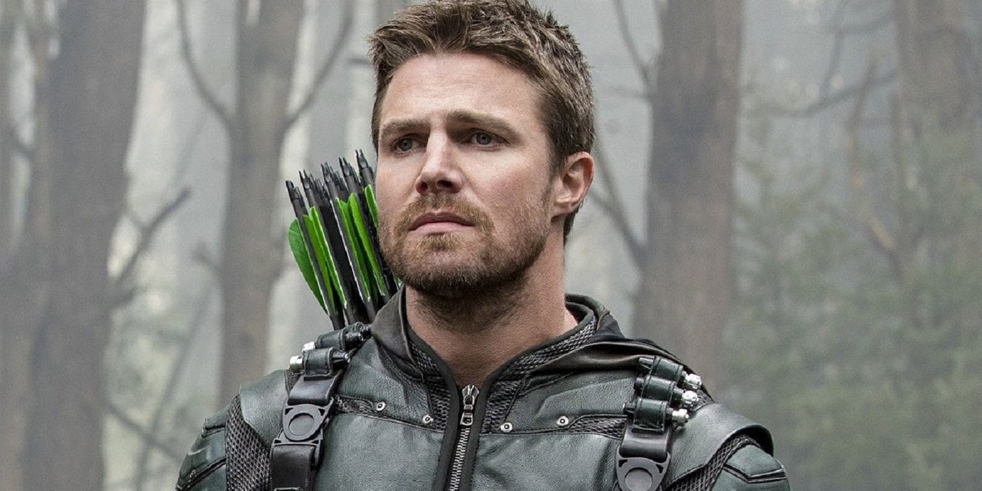 Oliver Queen, played by Stephen Amell, in his Green Arrow suit