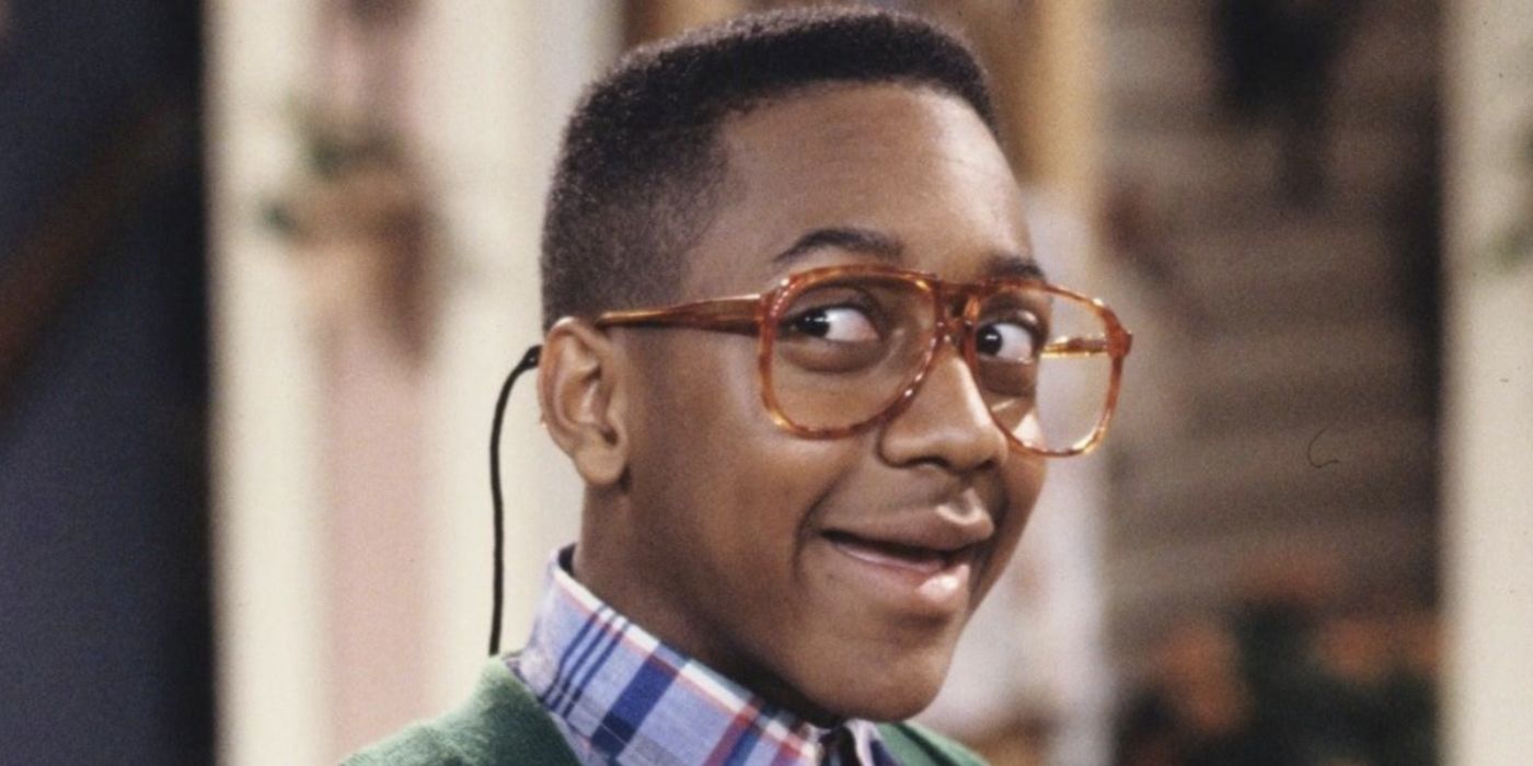 Jaleel White smiling as Steve Urkel on Family Matters