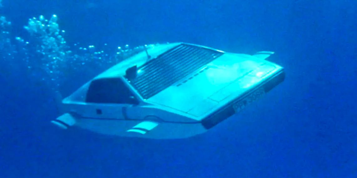 James Bond's Submarine car powers through the water in 'The Spy Who Loved Me'.