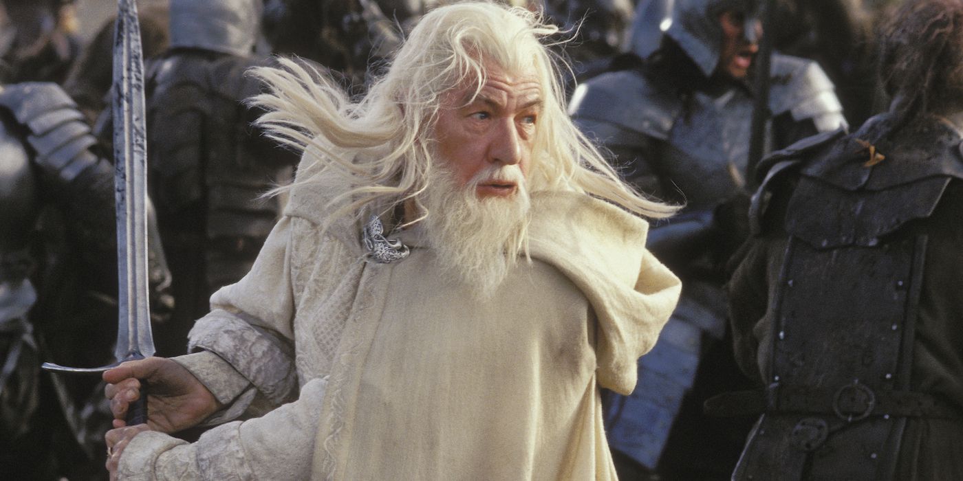 Ian McKellen as Gandolf in the midst of battle in The Lord of the Rings: The Return of the King