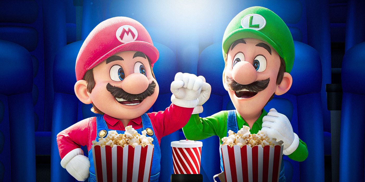 Mario Mario and Luigi Mario at the movies with Popcorn